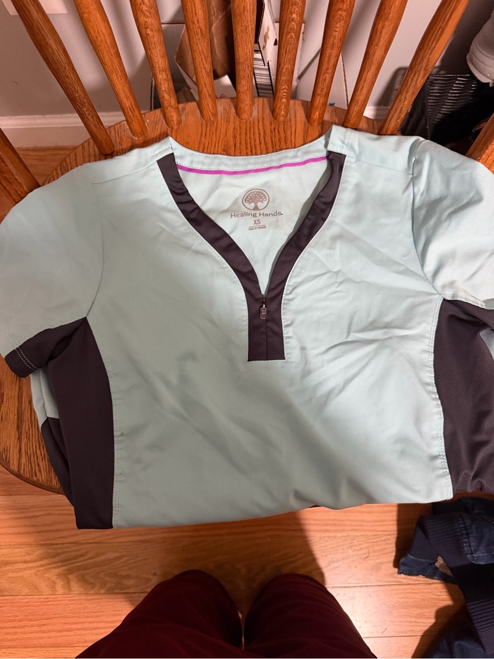 healing hands Light Aqua and Dark Gray Short Sleeve Scrub Top